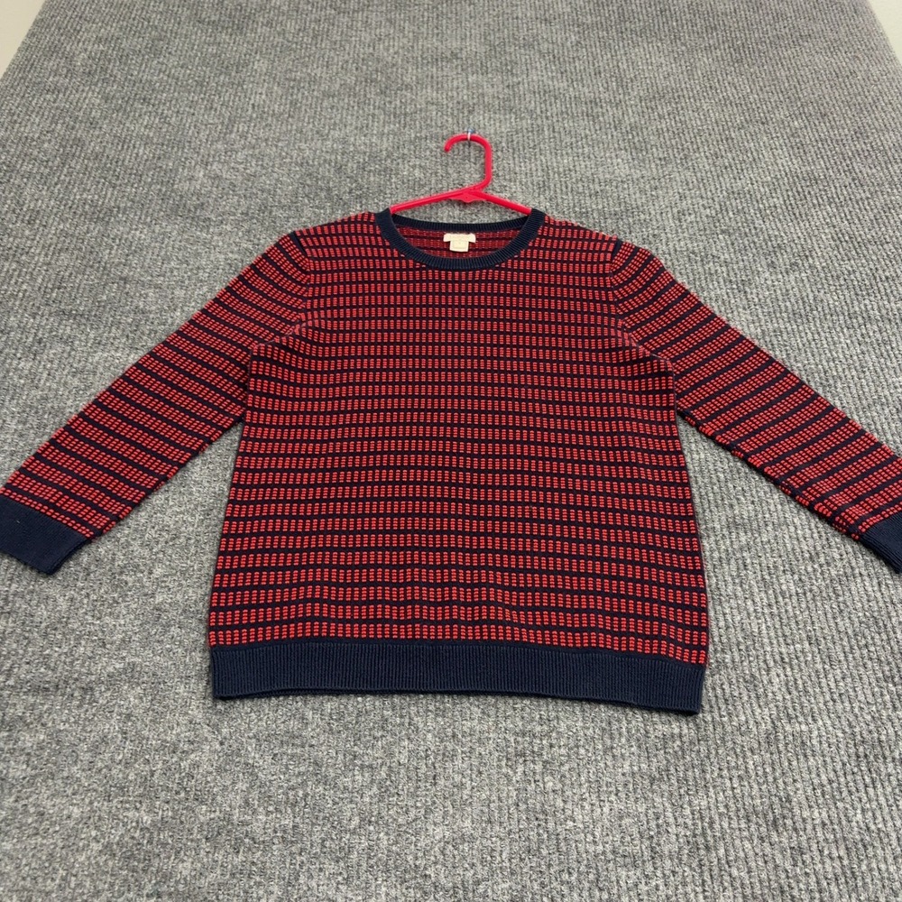 J Crew Sweater Womens S Red Blue Cotton Knit Crewneck Casual Classic Preppy